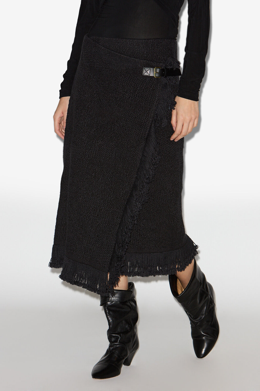 Jupe portefeuille galla en coton et lin - Noir - Woman - 4