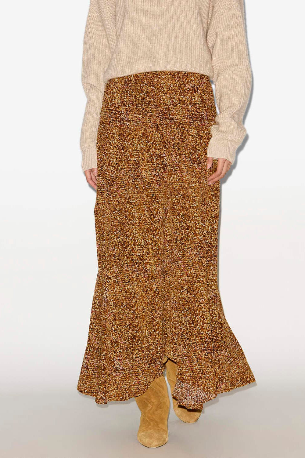 Jupe longue syana en soie imprimée - Ocre - Woman - 4