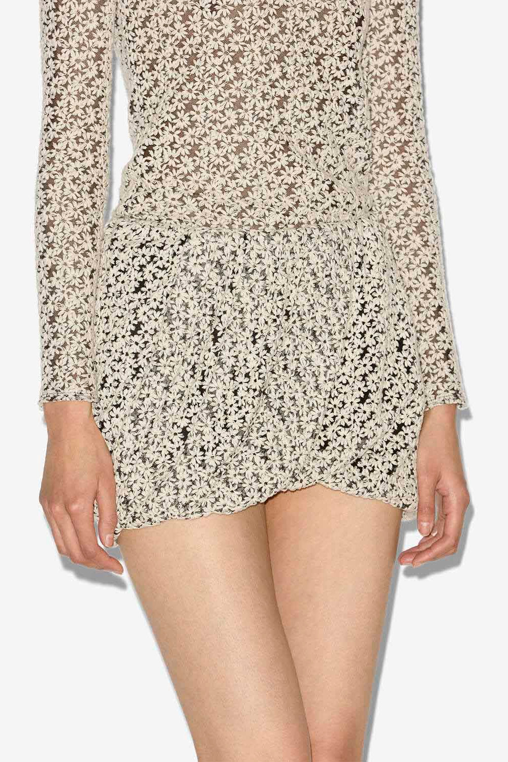 Mini-jupe stacya en tulle brodé - Écru et noir - Woman - 4