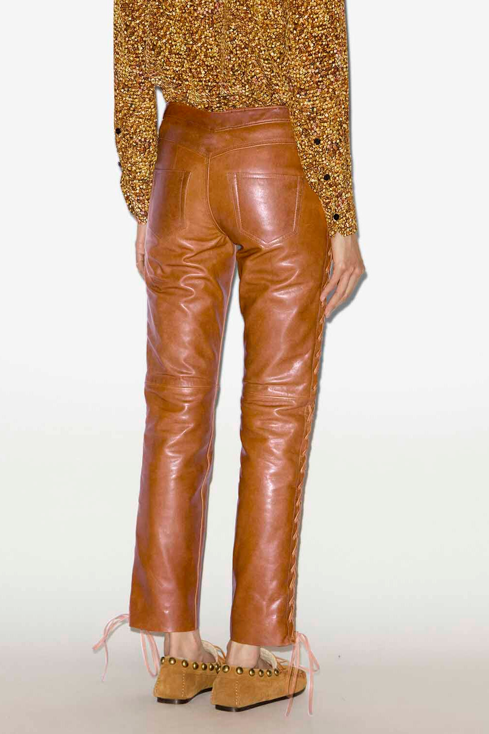 Cyerra laced leather pants - Cognac - Woman - 5