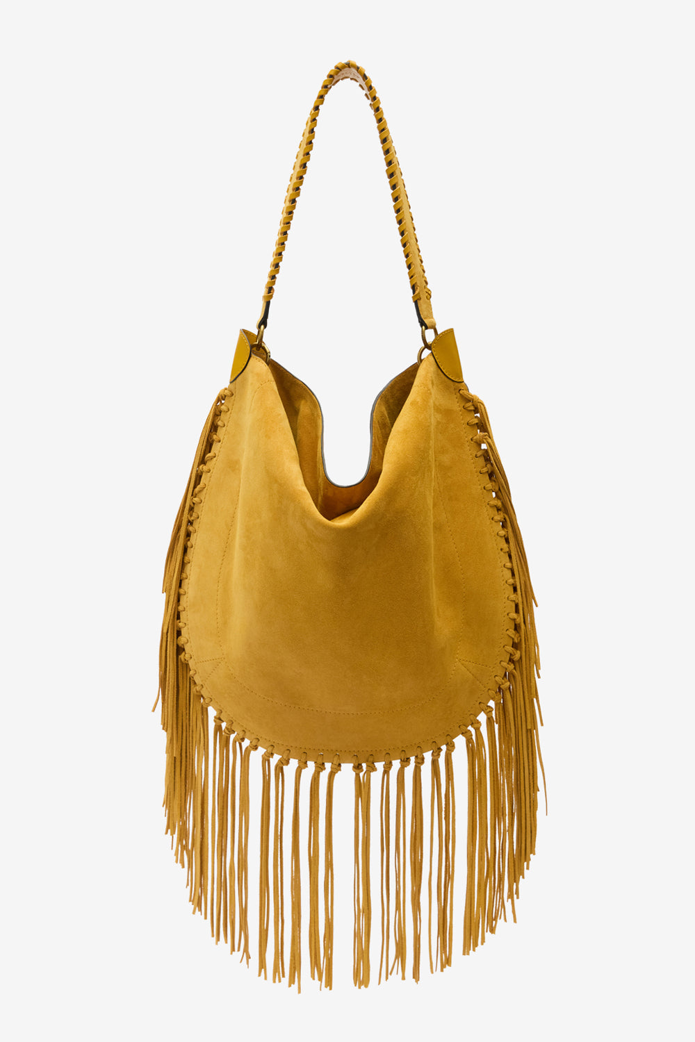 Oskan hobo soft fringed suede calfskin leather handbag - Saffron - Woman - 4