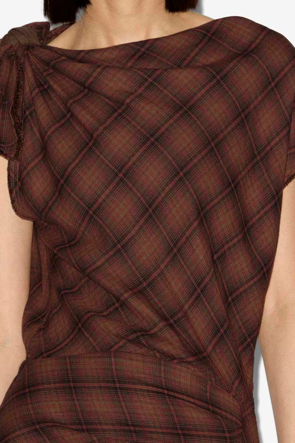 Robe asymétrique naerys à carreaux - Foncé bronze - Woman - 3