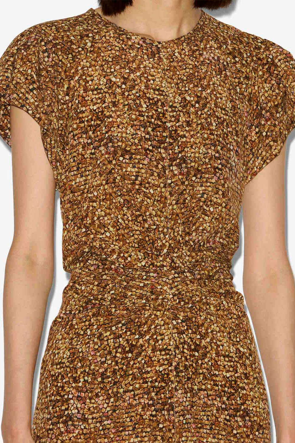 Robe midi terena en soie imprimée - Ocre - Woman - 3