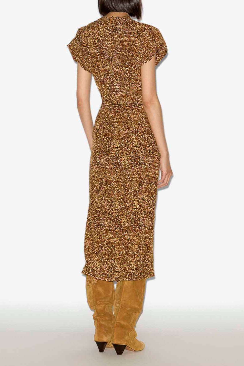 Robe midi terena en soie imprimée - Ocre - Woman - 4