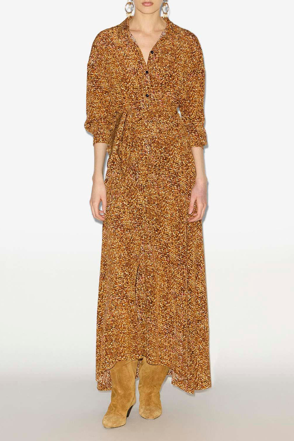 Robe chemise longue samantha en crêpe - Ocre - Woman - 2