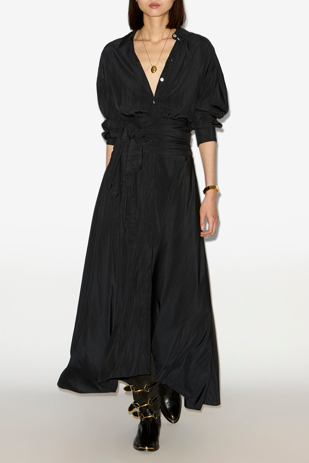 Robe chemise longue samantha en crêpe - Noir - Woman - 2