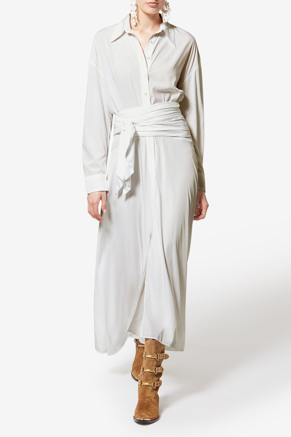 Robe chemise longue samantha en crêpe - Blanc - Woman - 2