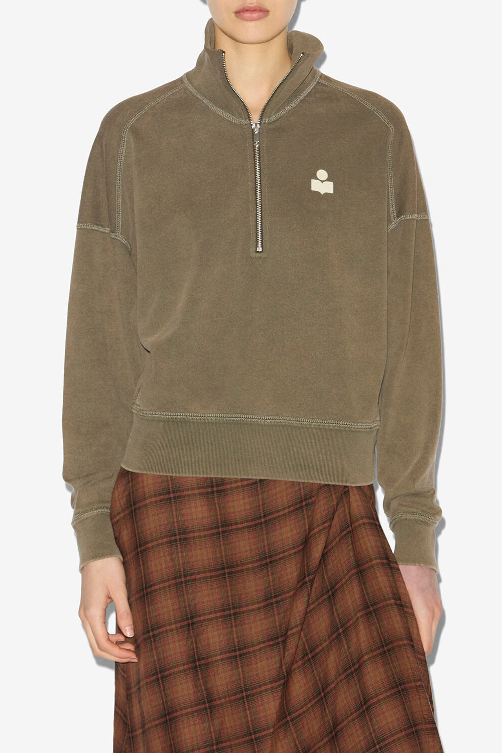 Sweatshirt en coton ross à col camionneur - Dark bronze-ecru - Woman - 4