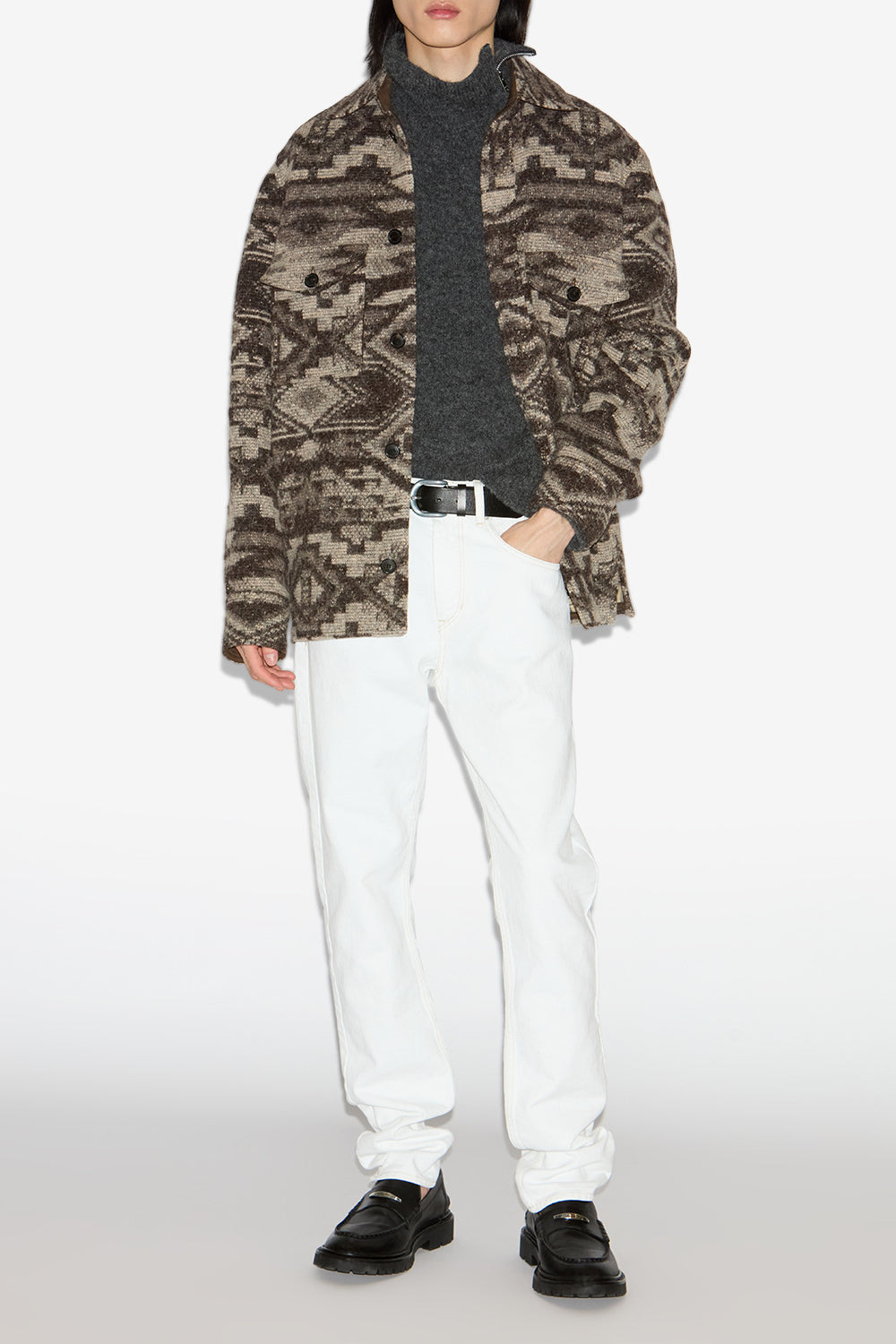 Veste kervon en laine mélangée à motif  - Marron foncé - Man - 2
