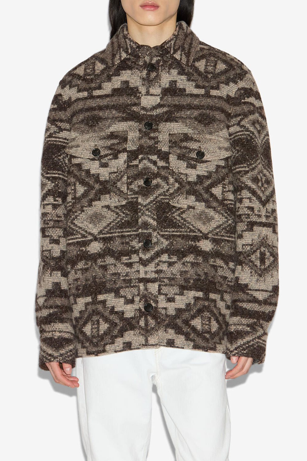 Veste kervon en laine mélangée à motif  - Marron foncé - Man - 4