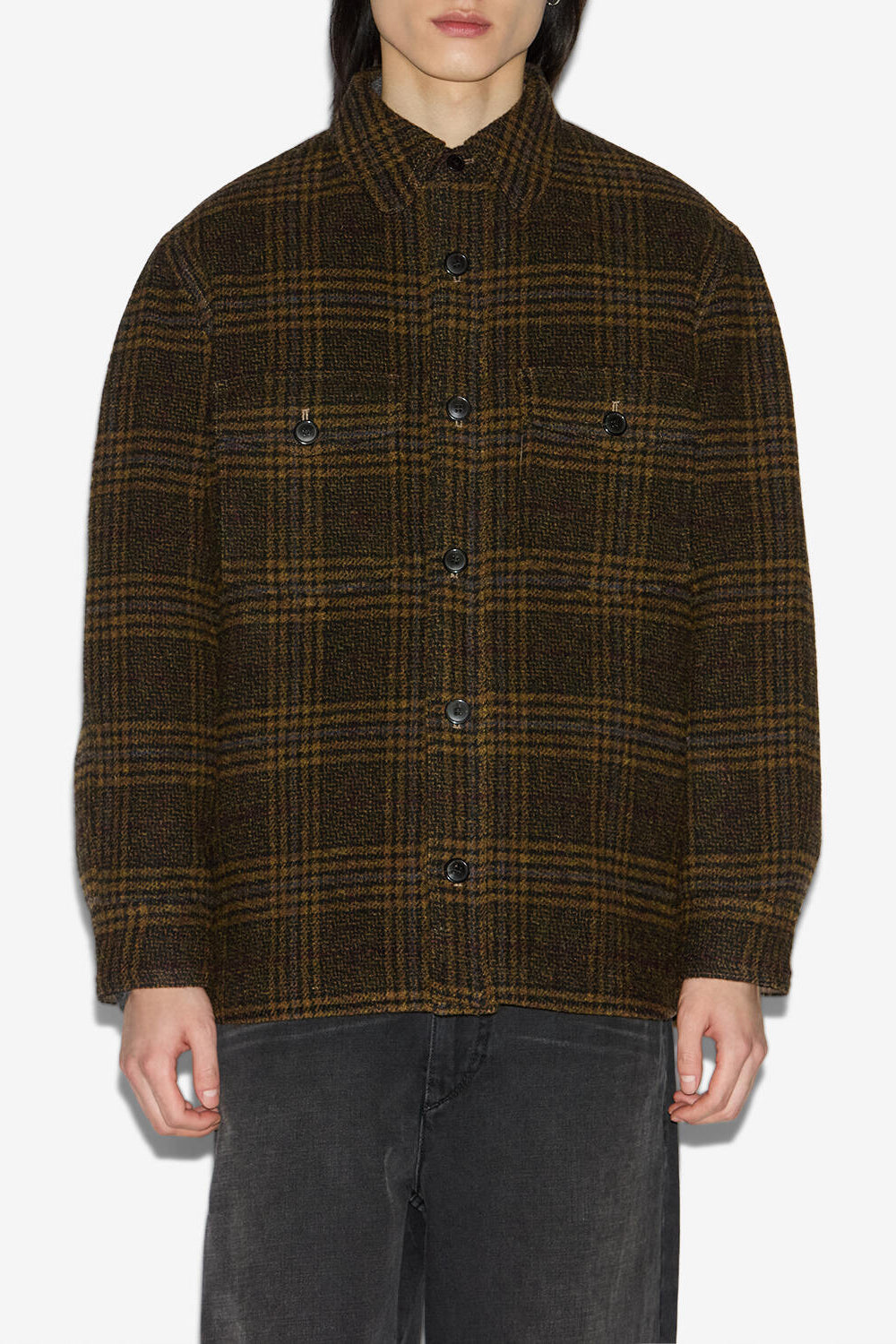 Veste kervey en laine vierge à carreaux  - Kaki - Man - 4