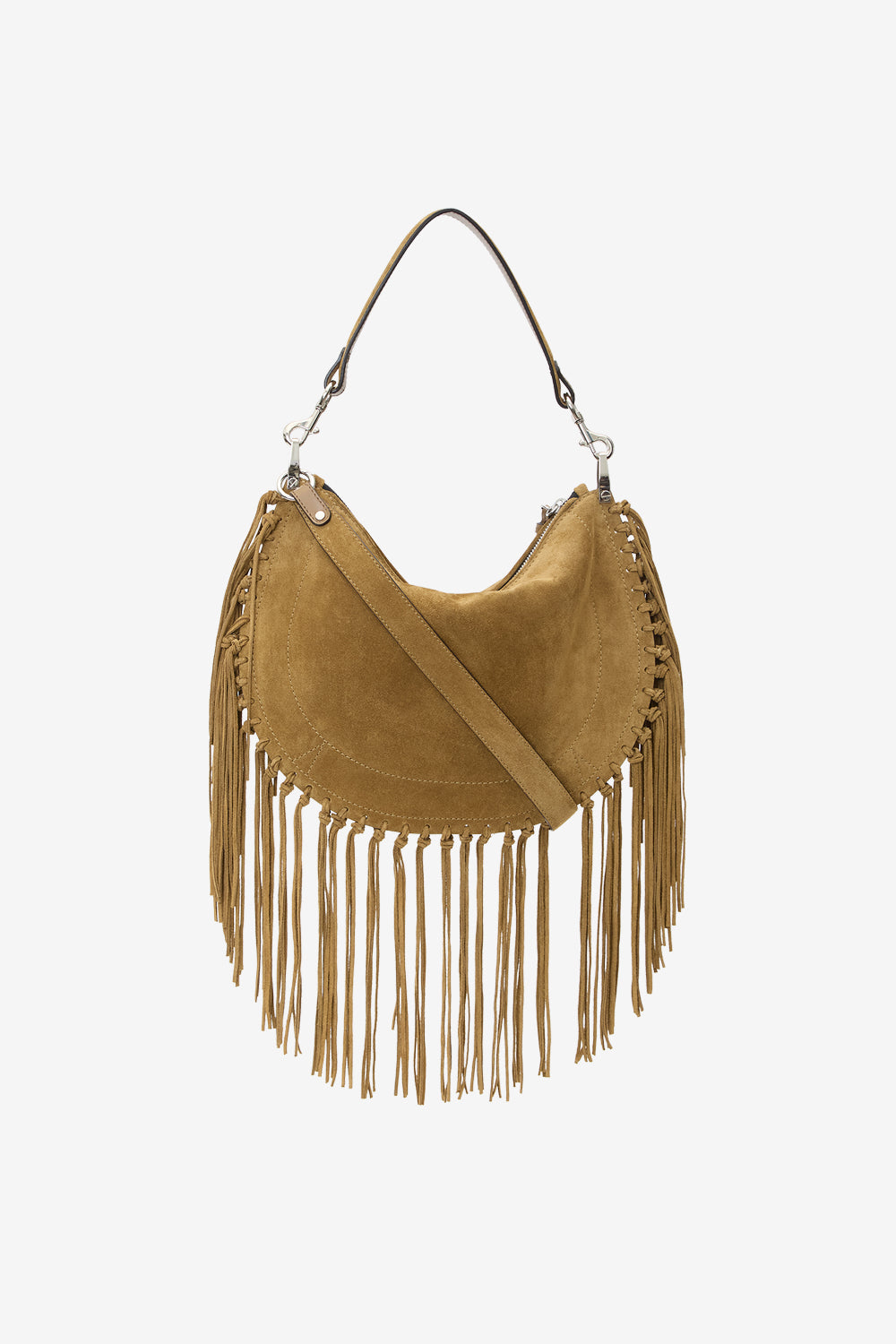 Oskan soft zip studded and fringed leather bag - Taupe - Woman - 3