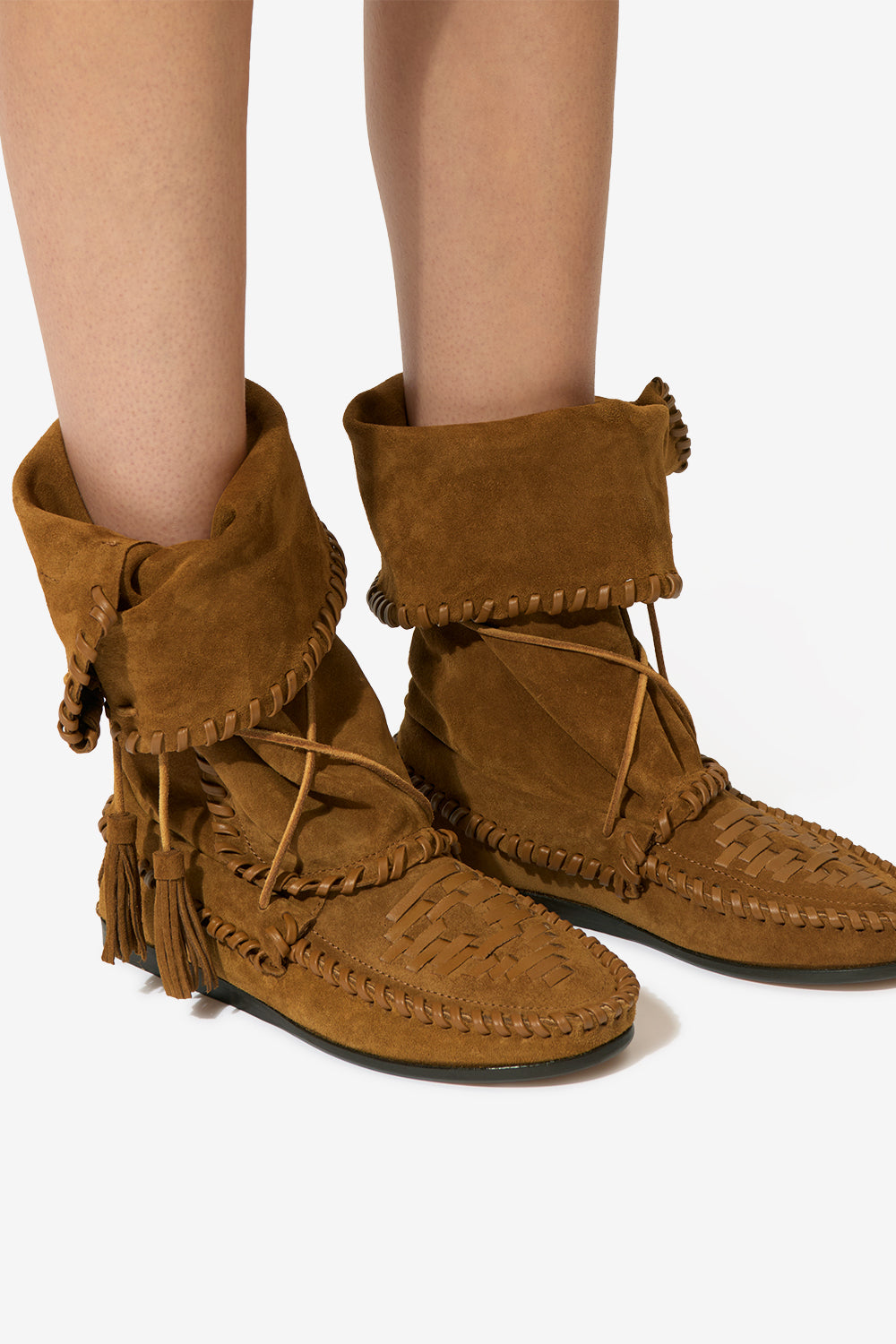 Bottes winki en cuir suédé et tressé - Light bronze - Woman - 5