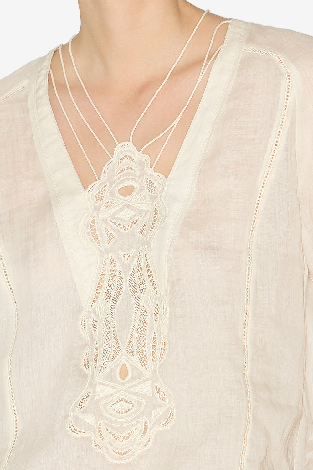 Luna embroidered ramie blouse - Ecru - Woman - 3