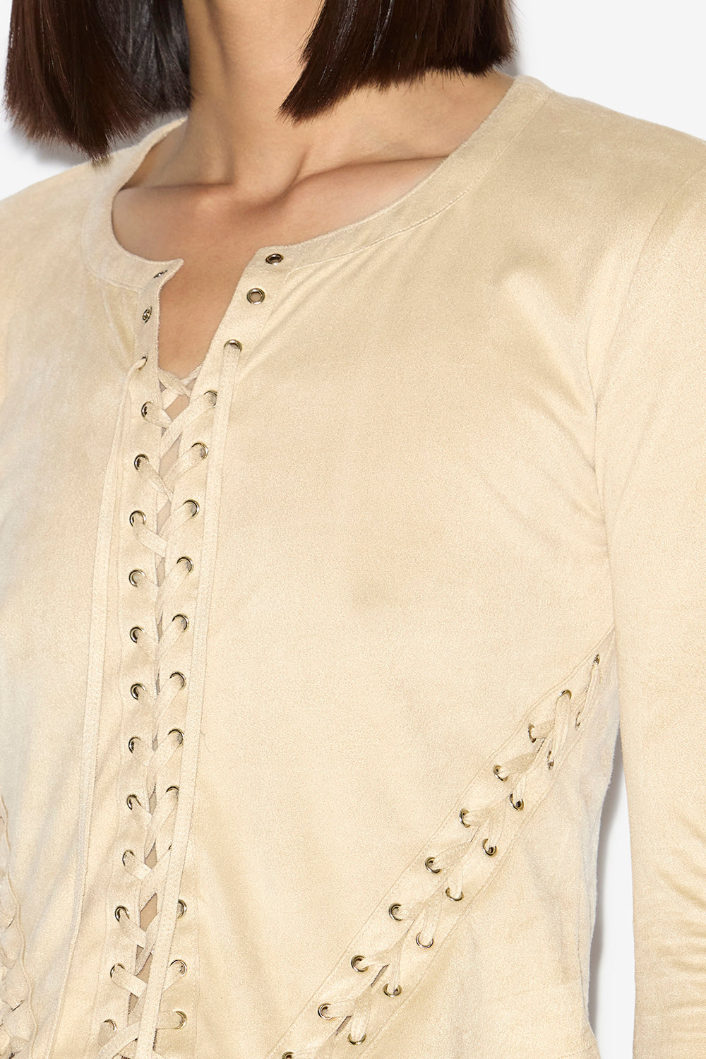 Seatle laced faux suede leather top - Ecru - Woman - 3