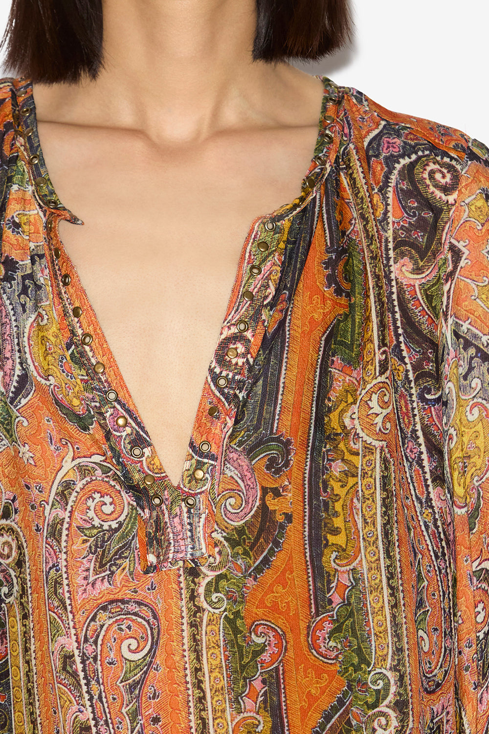 Blouse may en soie imprimée à clous et œillets - Orange - Woman - 3