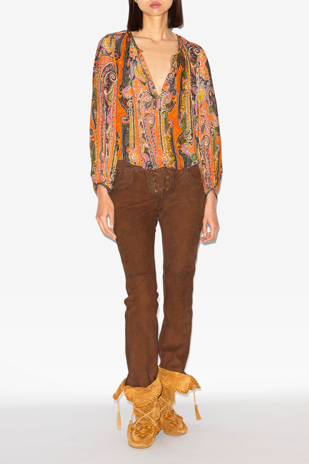 Blouse may en soie imprimée à clous et œillets - Orange - Woman - 2