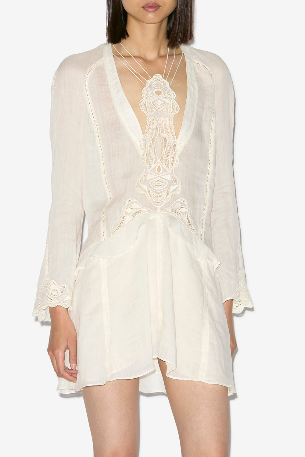 Robe courte liya en ramie et broderies - Écru - Woman - 4