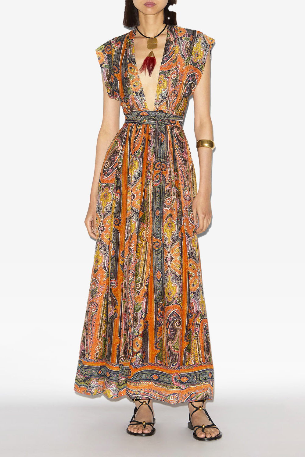 Robe longue melissa en soie imprimée - Orange - Woman - 2