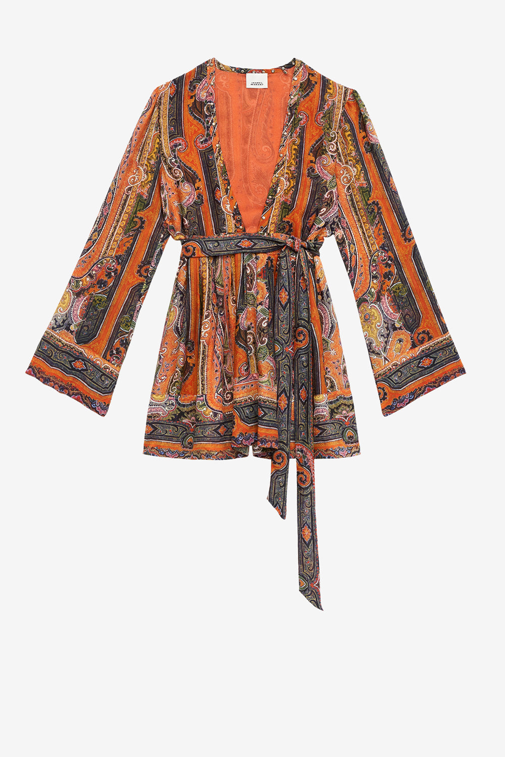 Robe courte morgane en soie imprimée - Orange - Woman - 1