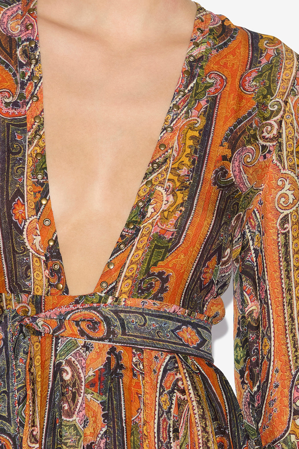 Robe courte morgane en soie imprimée - Orange - Woman - 3