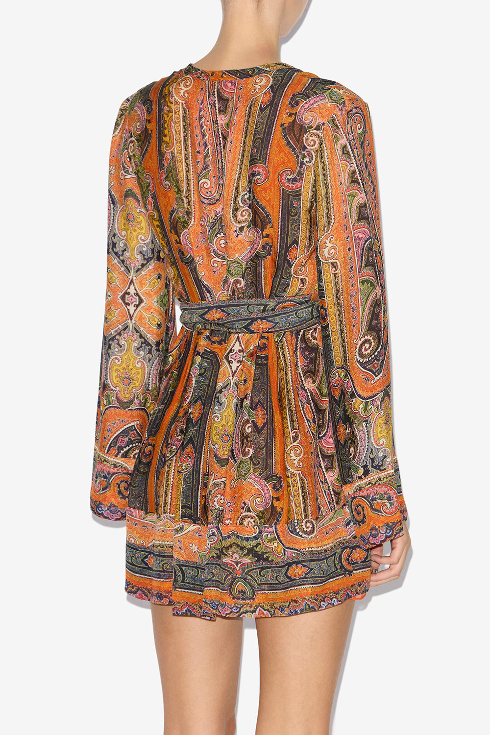 Robe courte morgane en soie imprimée - Orange - Woman - 5