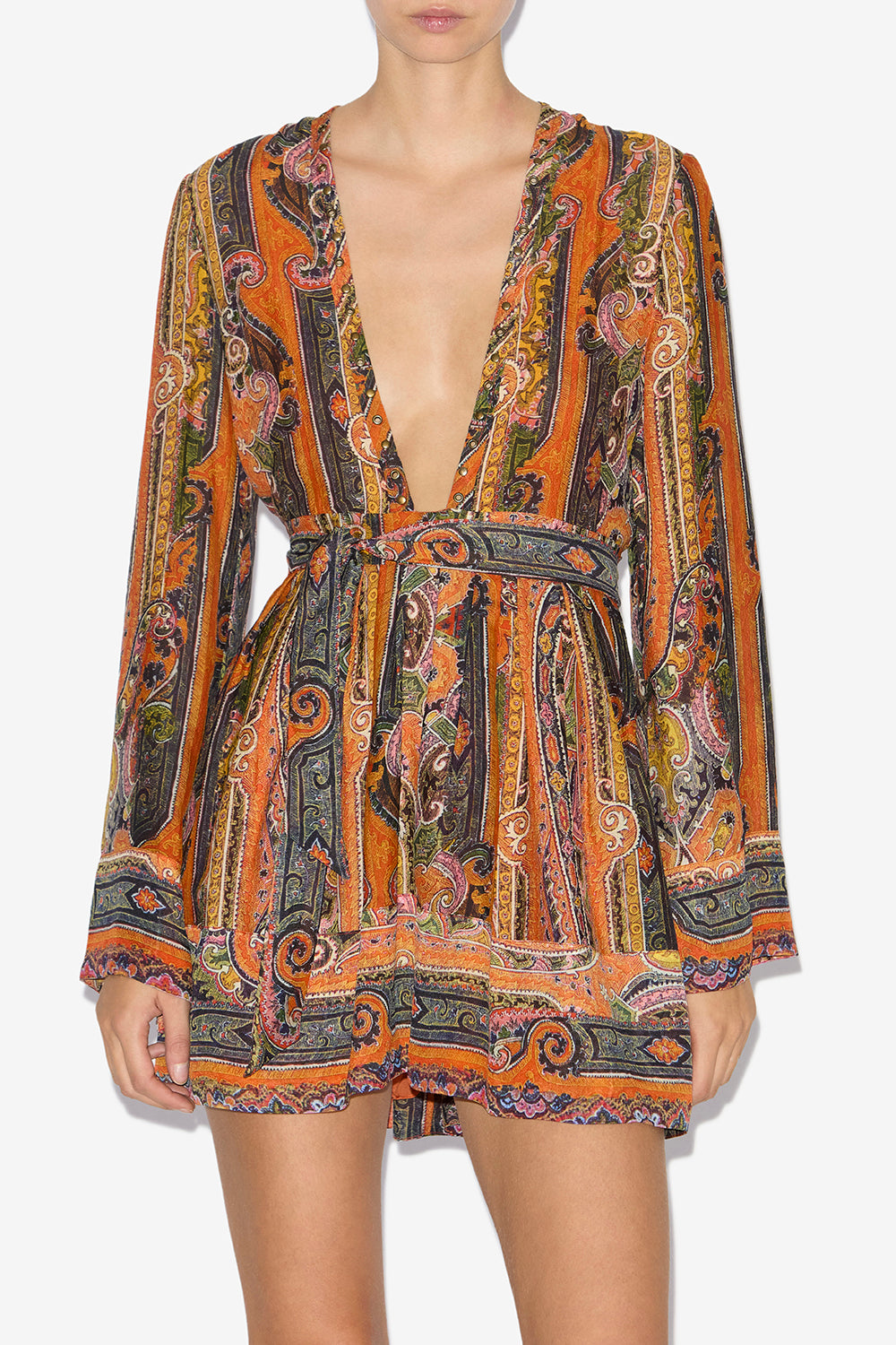 Robe courte morgane en soie imprimée - Orange - Woman - 4