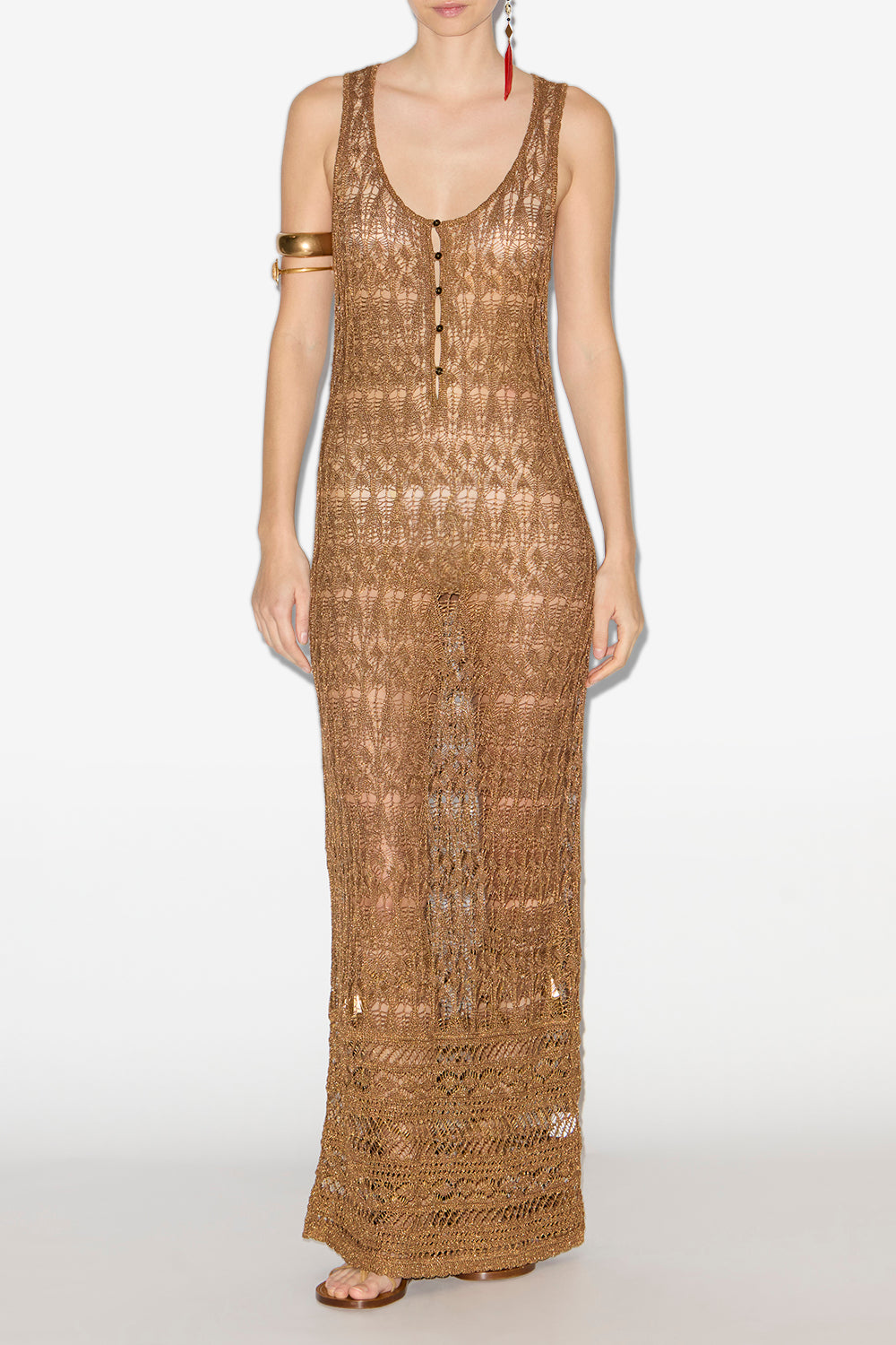 Pernille long fine crochet dress - Gold - Woman - 2