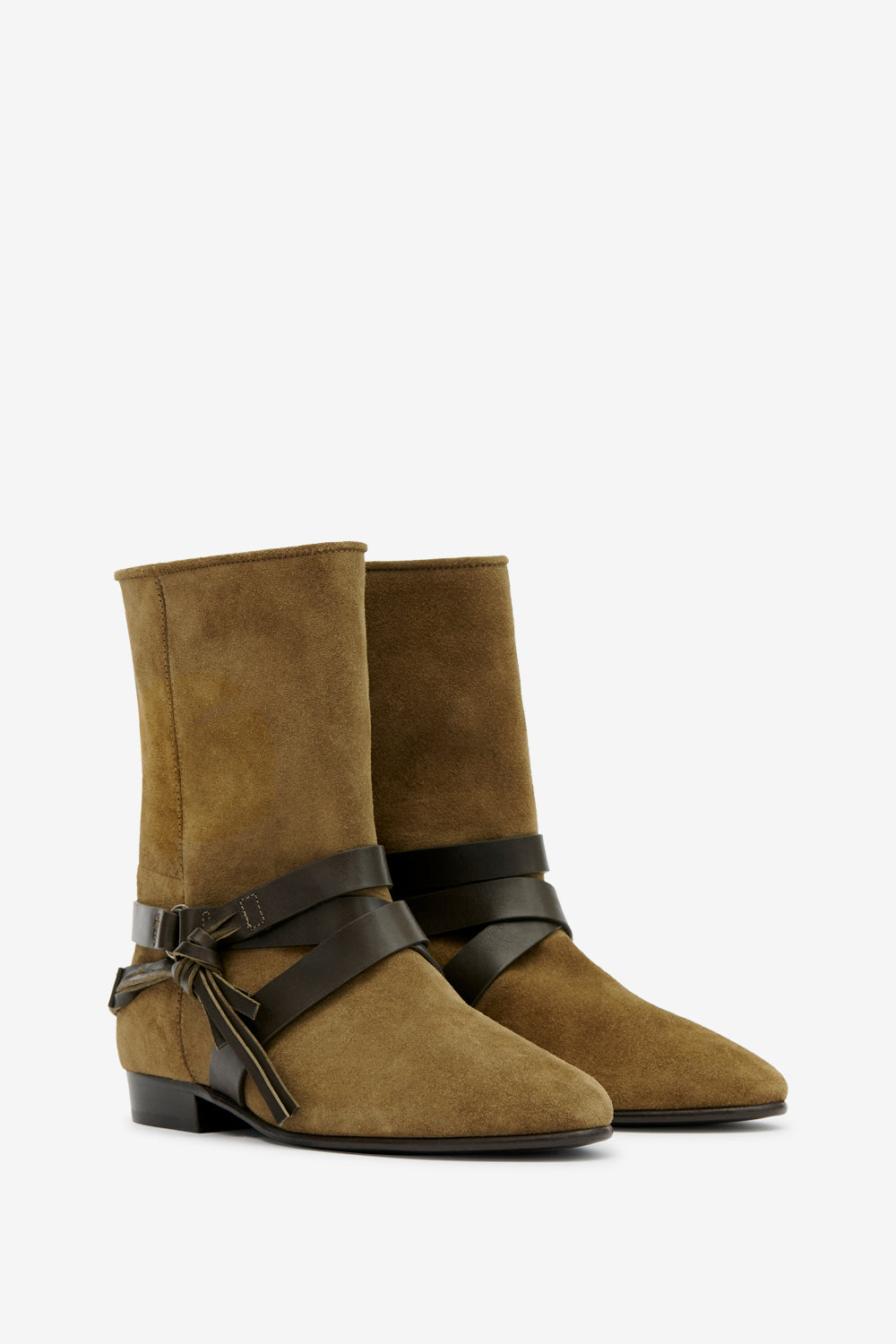 Bottines plates rejen en cuir de velours - Olive foncé - Woman - 3