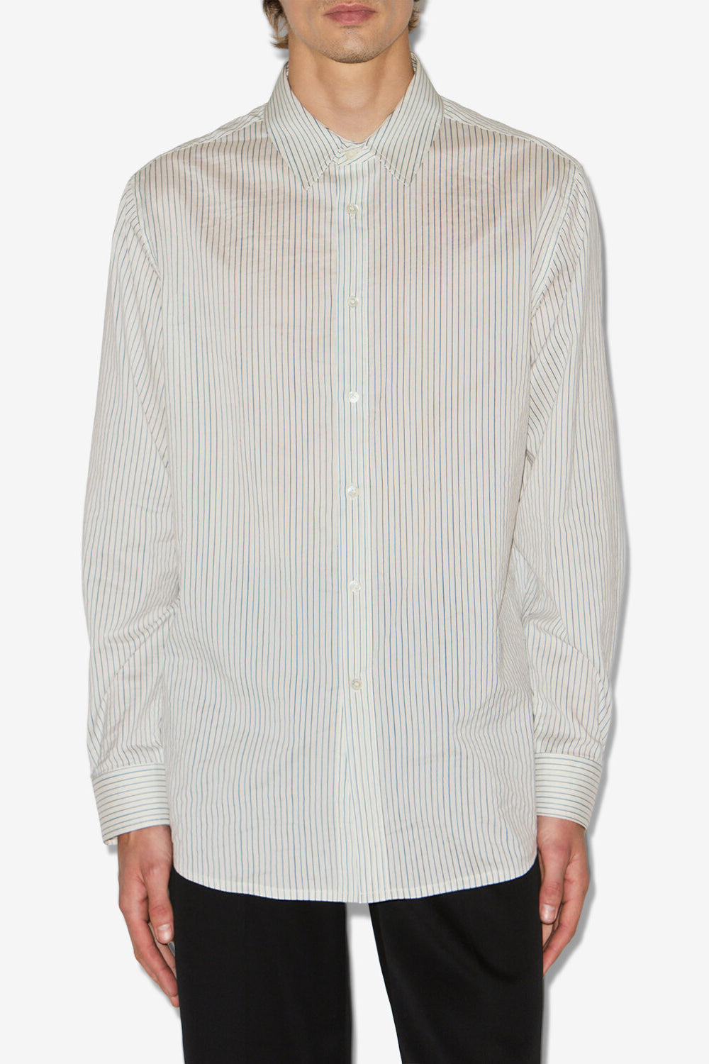 Chemise en coton et soie rayée nathan - Écru et noir - Man - 4