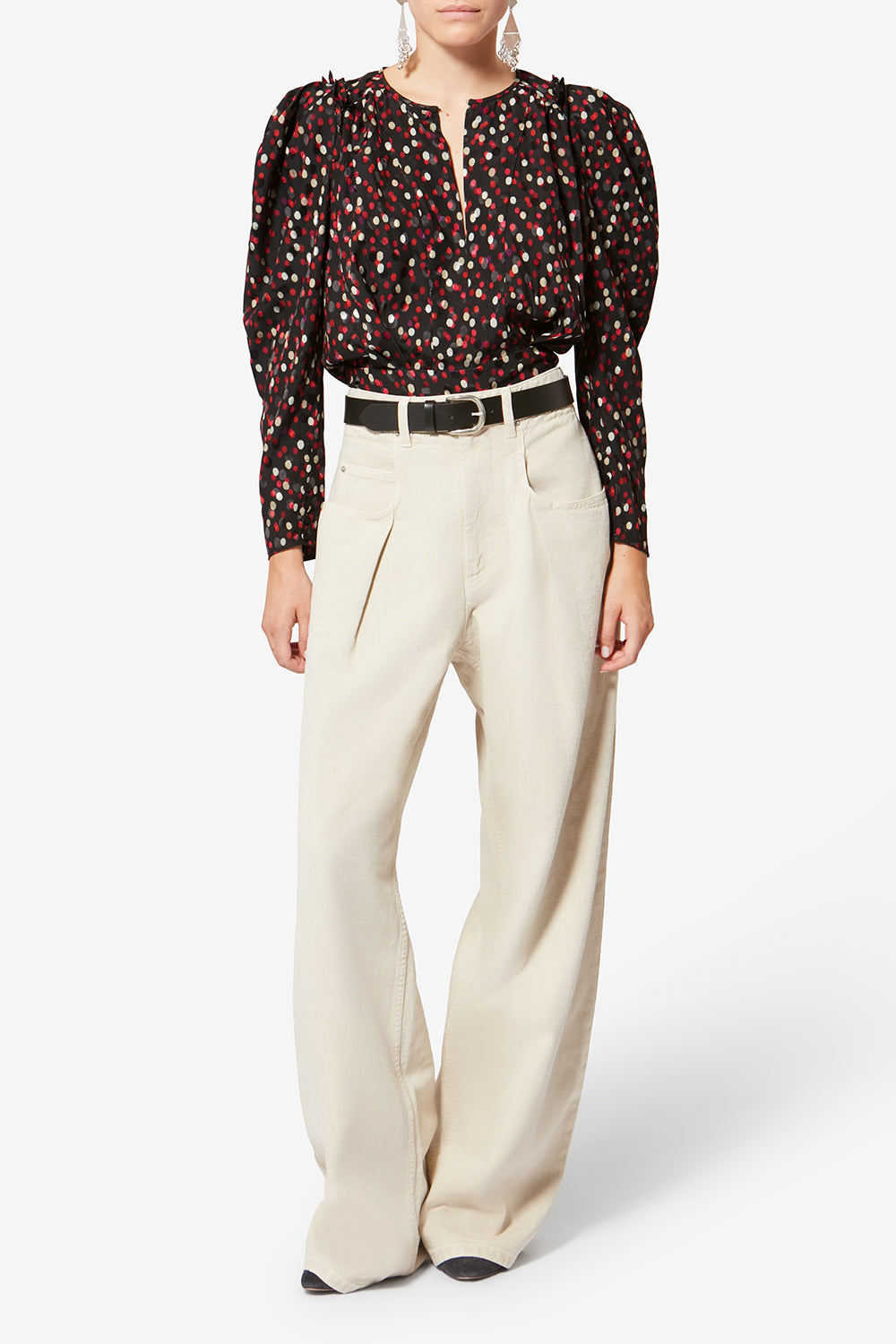 Top en soie à imprimé pois zarga - Noir-rouge - Woman - 2