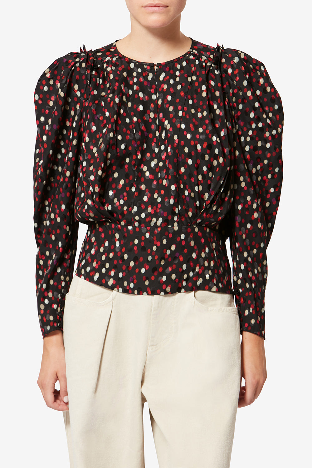 Top en soie à imprimé pois zarga - Noir-rouge - Woman - 4