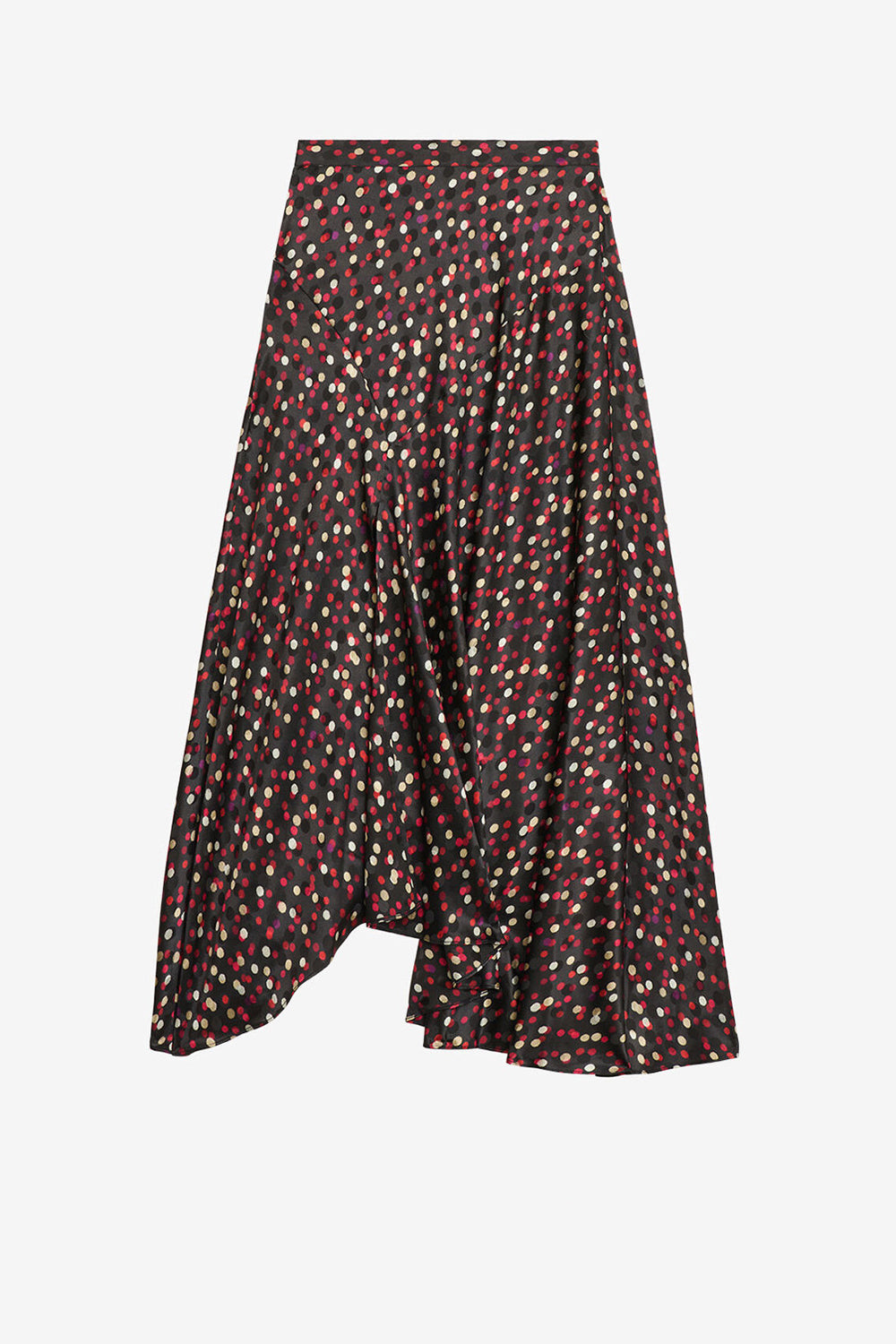 Jupe longue en soie imprimée sakura - Noir-rouge - Woman - 1