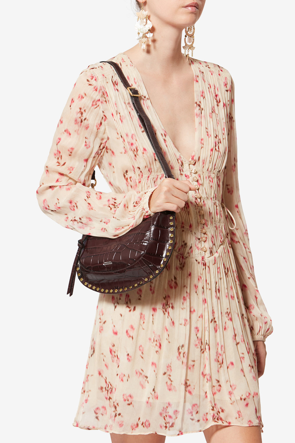 Oskan moon suede calfskin leather handbag - Burgundy - Woman - 2