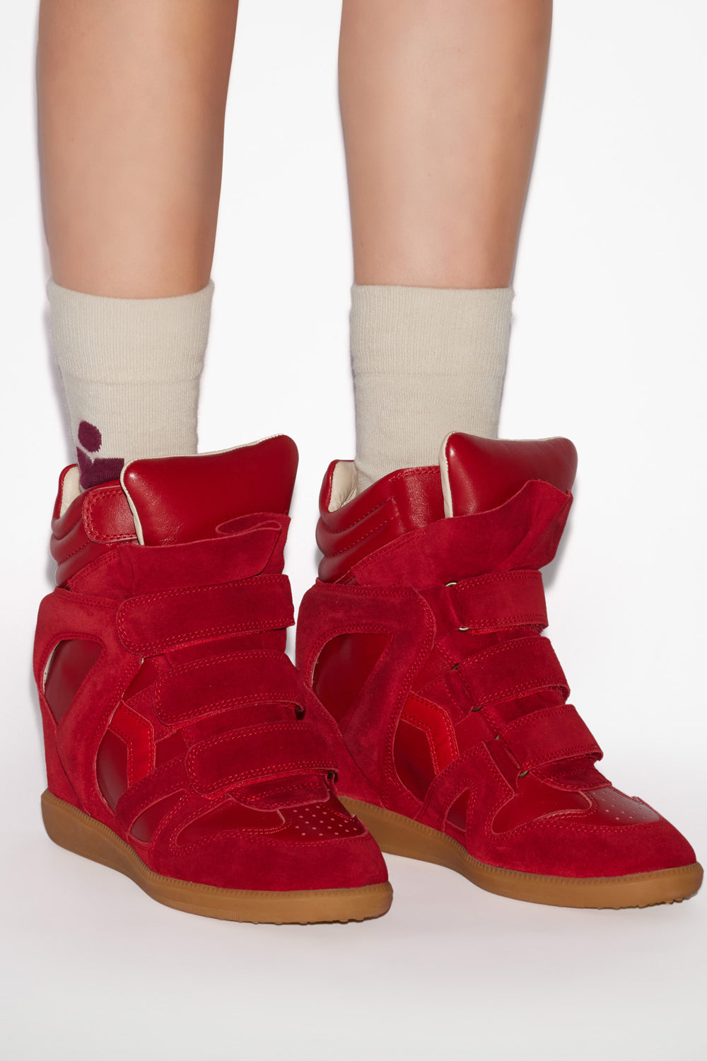 Baskets compensées bekett en cuir de veau velours - Rouge - Woman - 5