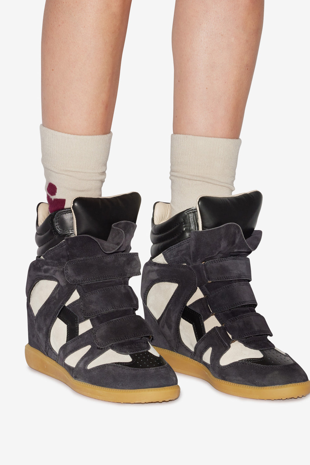 Baskets compensées bekett en cuir de veau velours - Faded black/chalk - Woman - 5