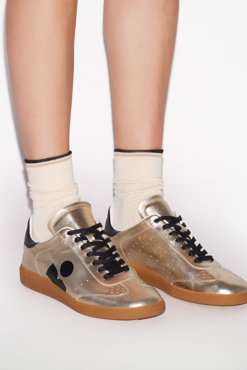 Kaycee low-top metallic leather sneakers - Light gold/black - Woman - 5