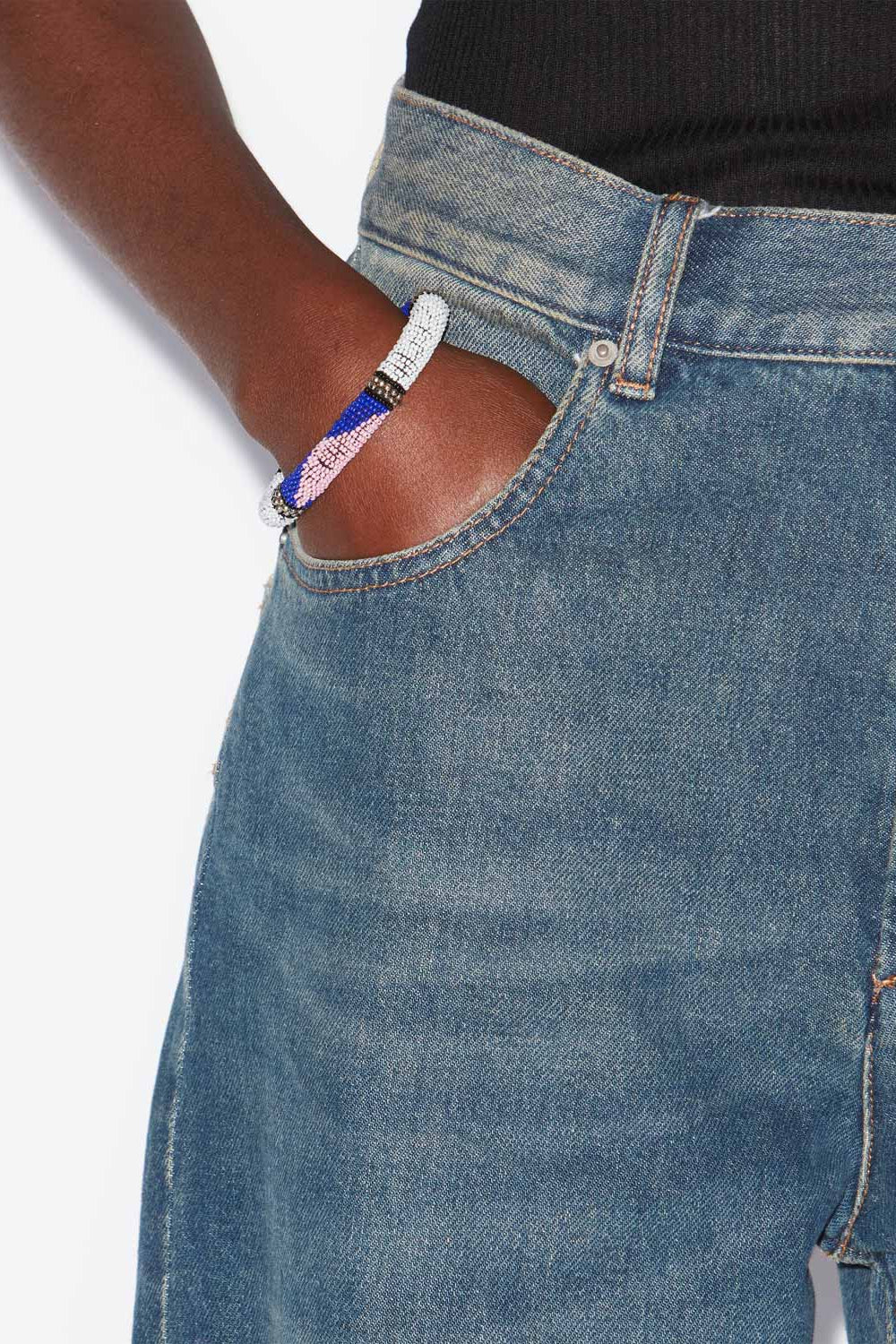 Nuna beaded cuff bracelet - White and silver - Woman - 2