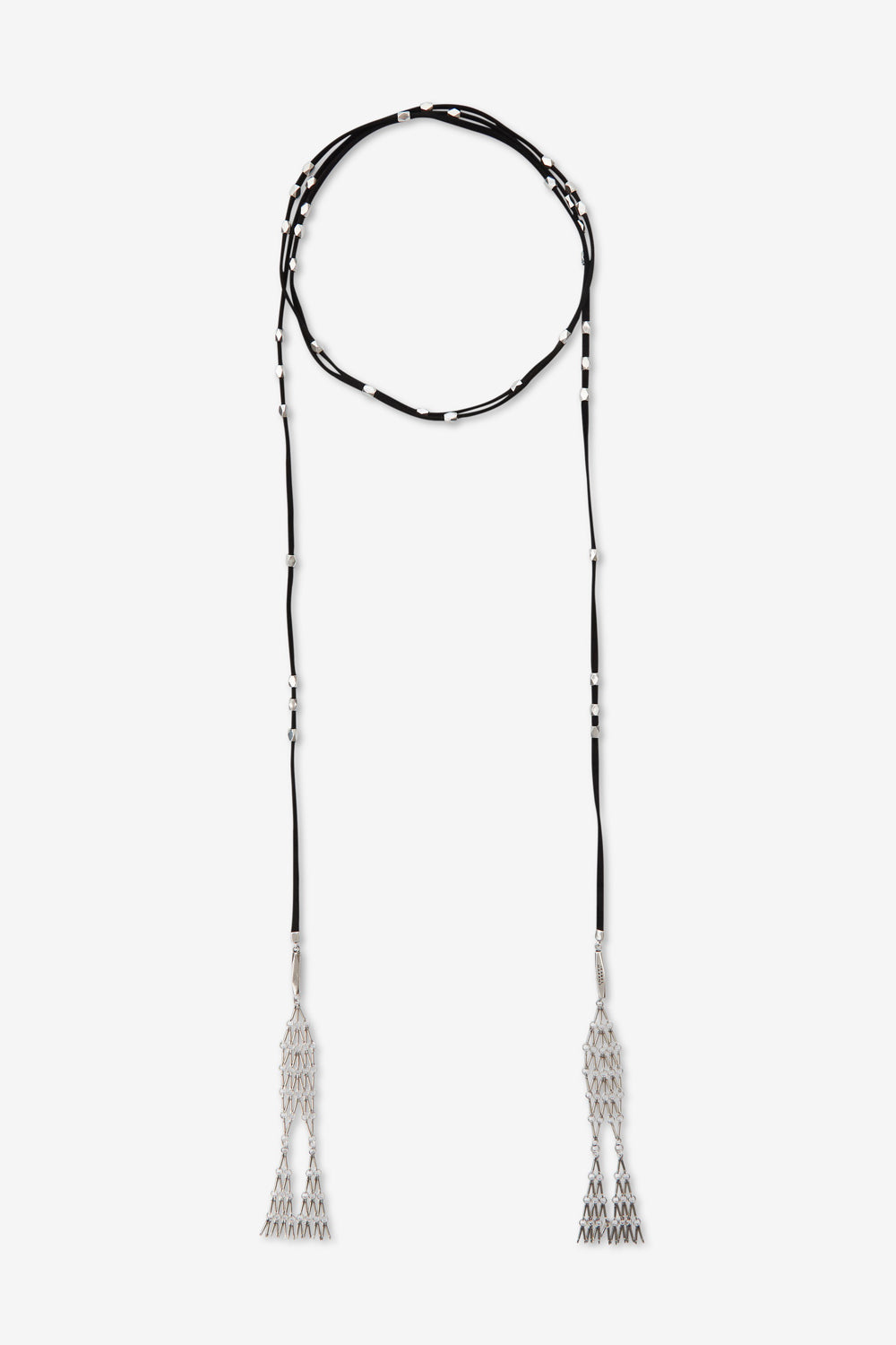 Kachina leather and metal scarf - Black and silver - Woman - 1