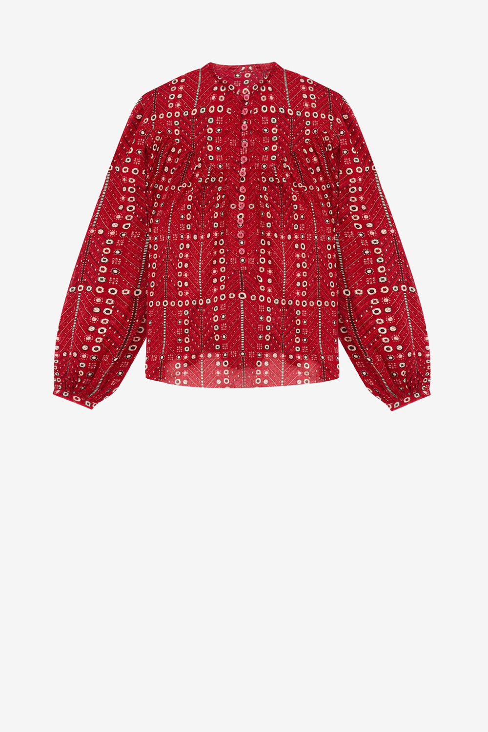 Blouse salika en voile de coton imprimé et froncé - Rouge - Woman - 1