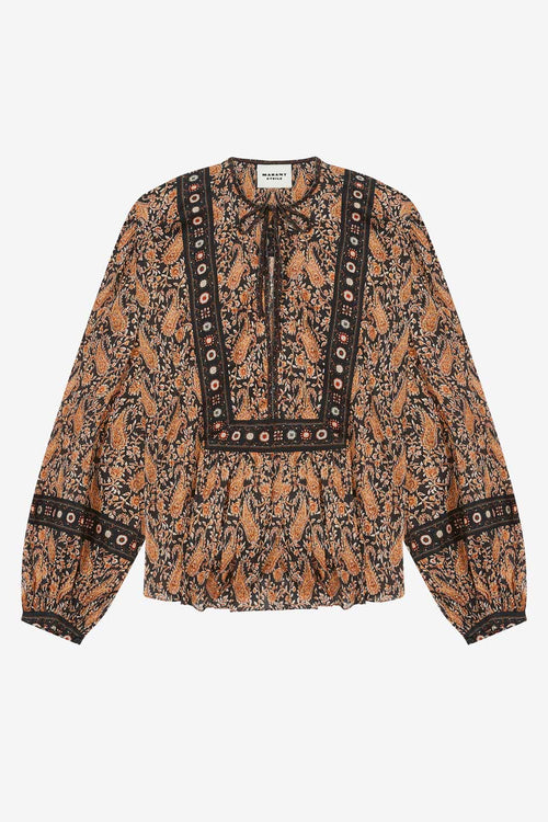 Blouse gayle en voile de coton imprimé - Noir - Woman