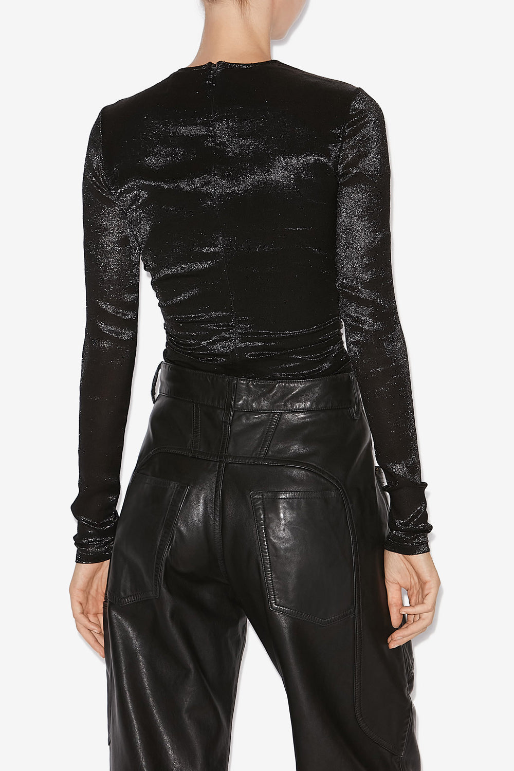 Rose draped silk and lurex top - Black - Woman - 5