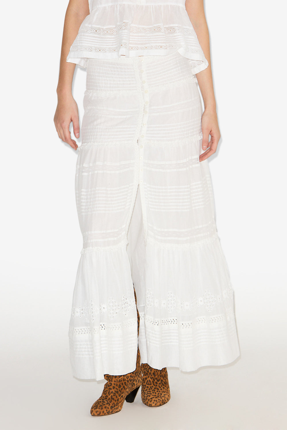 Jupe longue dusta en voile de coton ouvragé - Blanc - Woman - 4