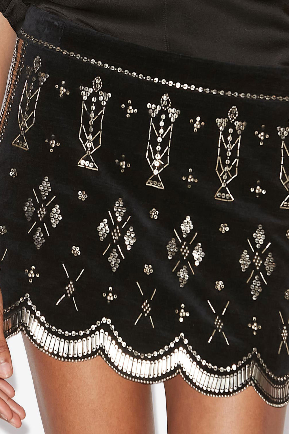 Handore embroidered velvet mini skirt - Black and silver - Woman - 3