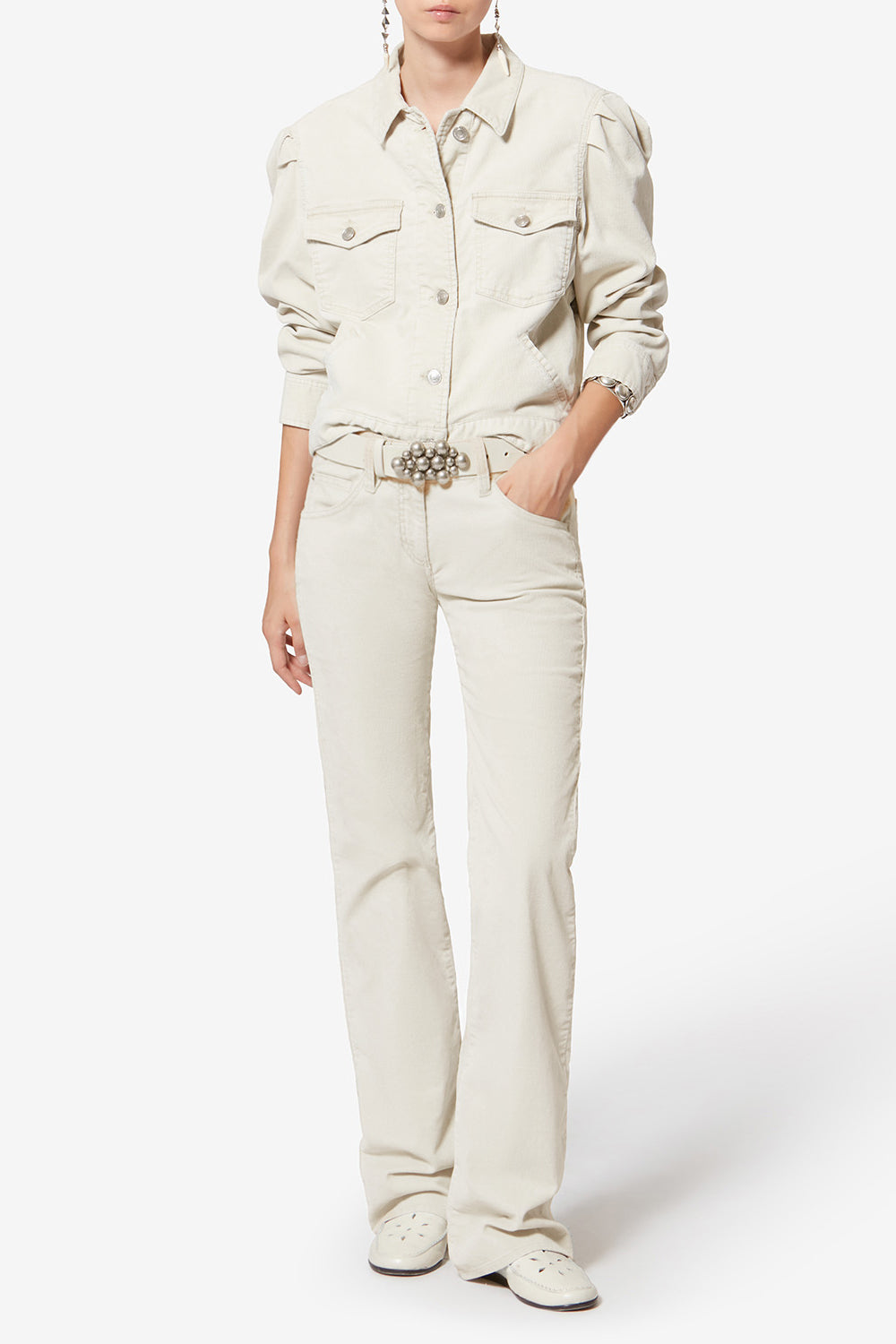 Kelly faded corduroy bootcut pants - Ecru - Woman