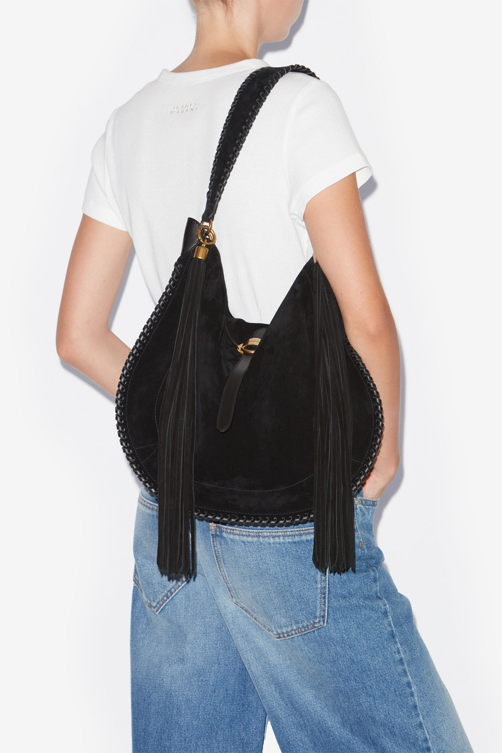 Oskan hobo folk braided suede calfskin leather bag - Black - Woman - 2