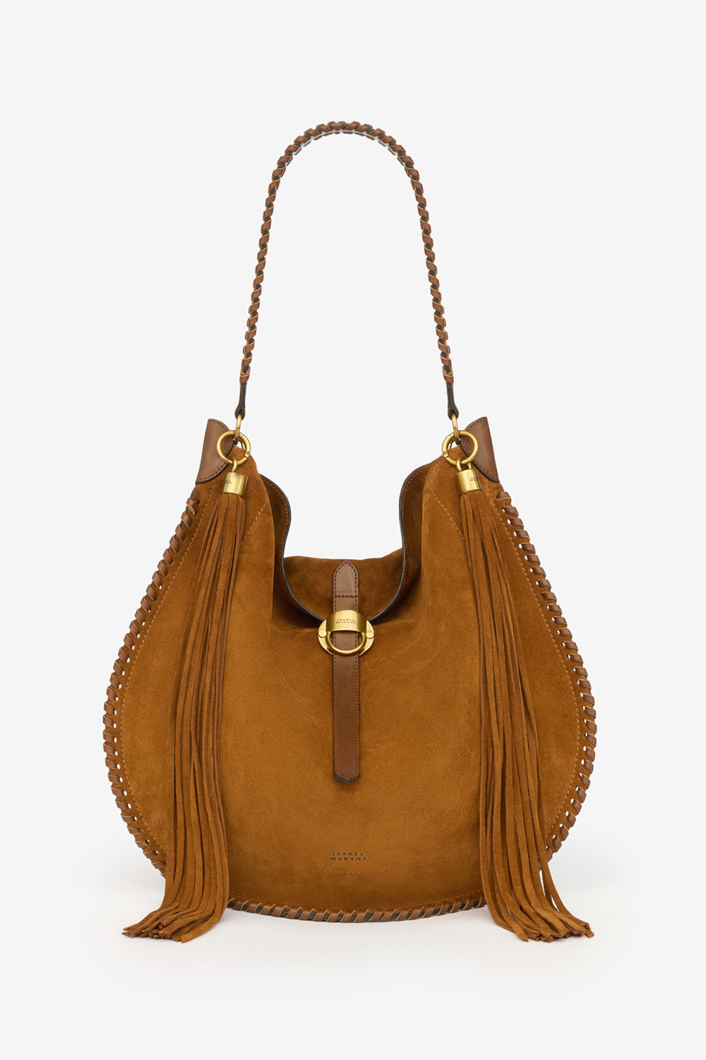 Sac oksan hobo folk en cuir de veau velours tressé - Cognac - Woman - 1