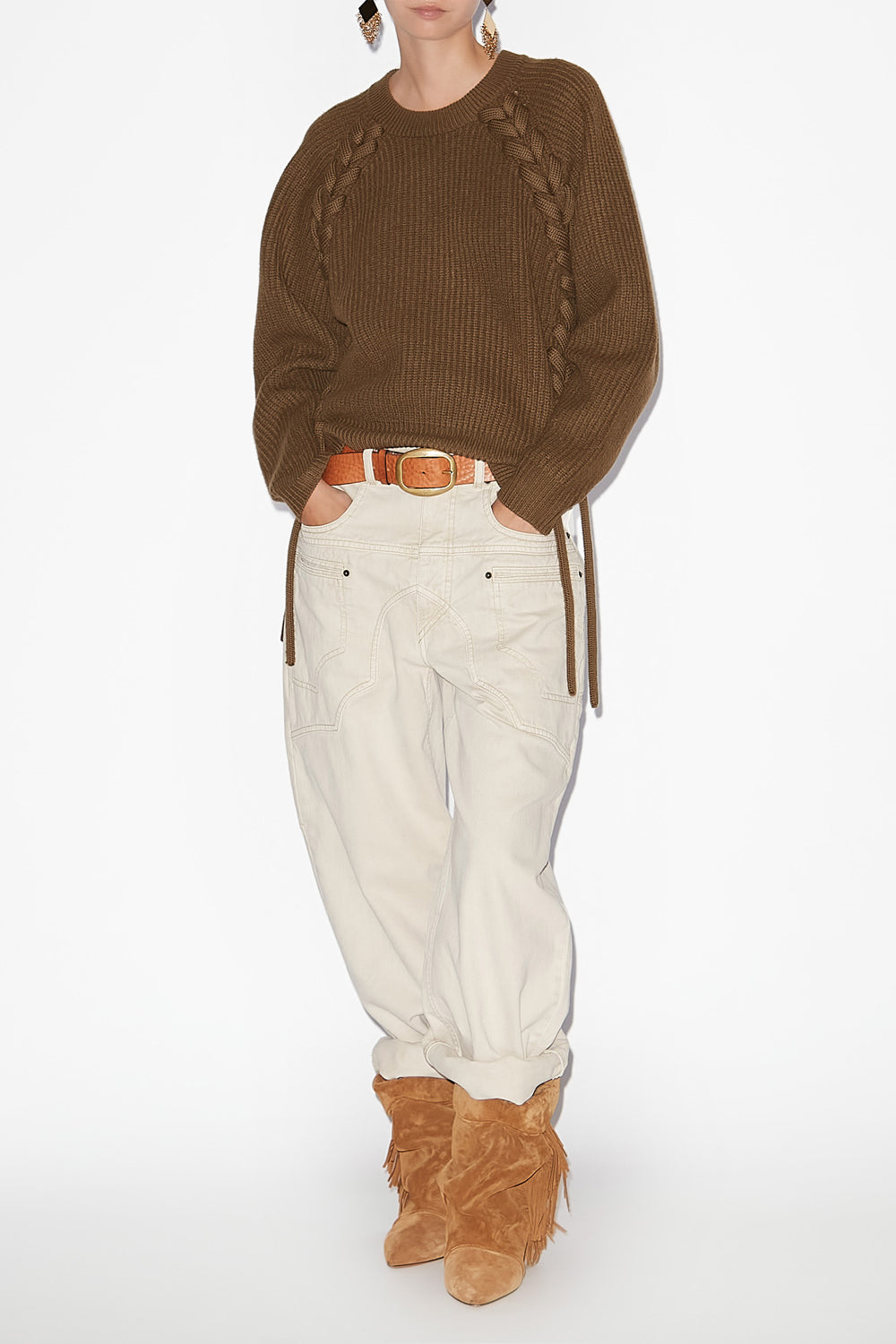 Pull noelia en laine mérinos côtelée et tressée - Bronze - Woman - 2