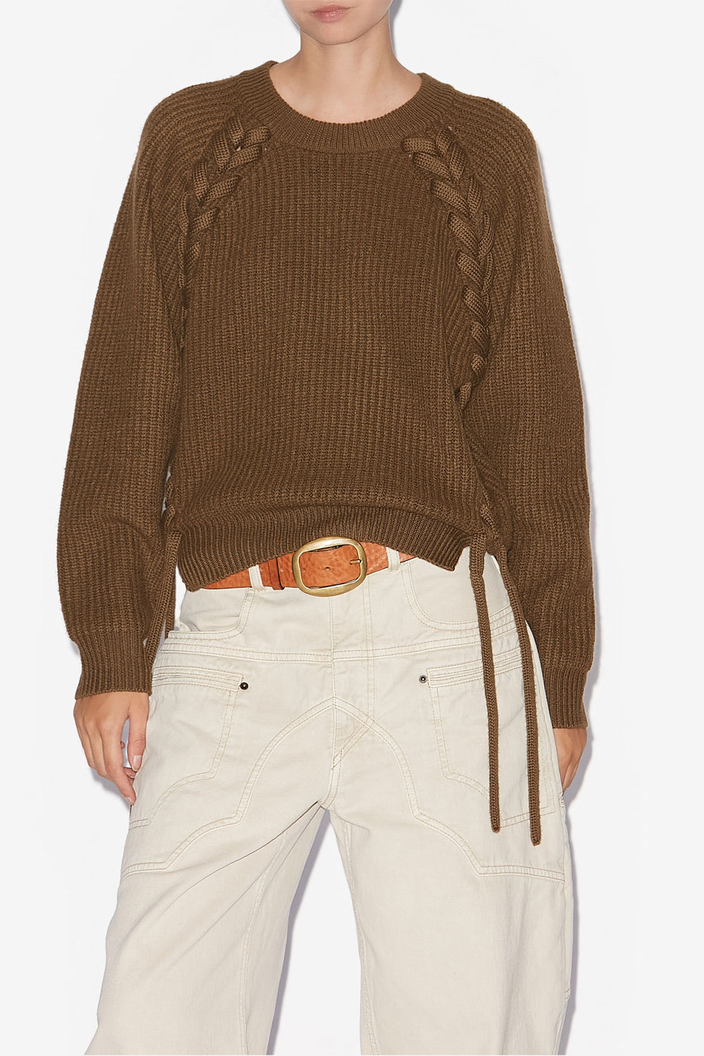 Pull noelia en laine mérinos côtelée et tressée - Bronze - Woman - 4