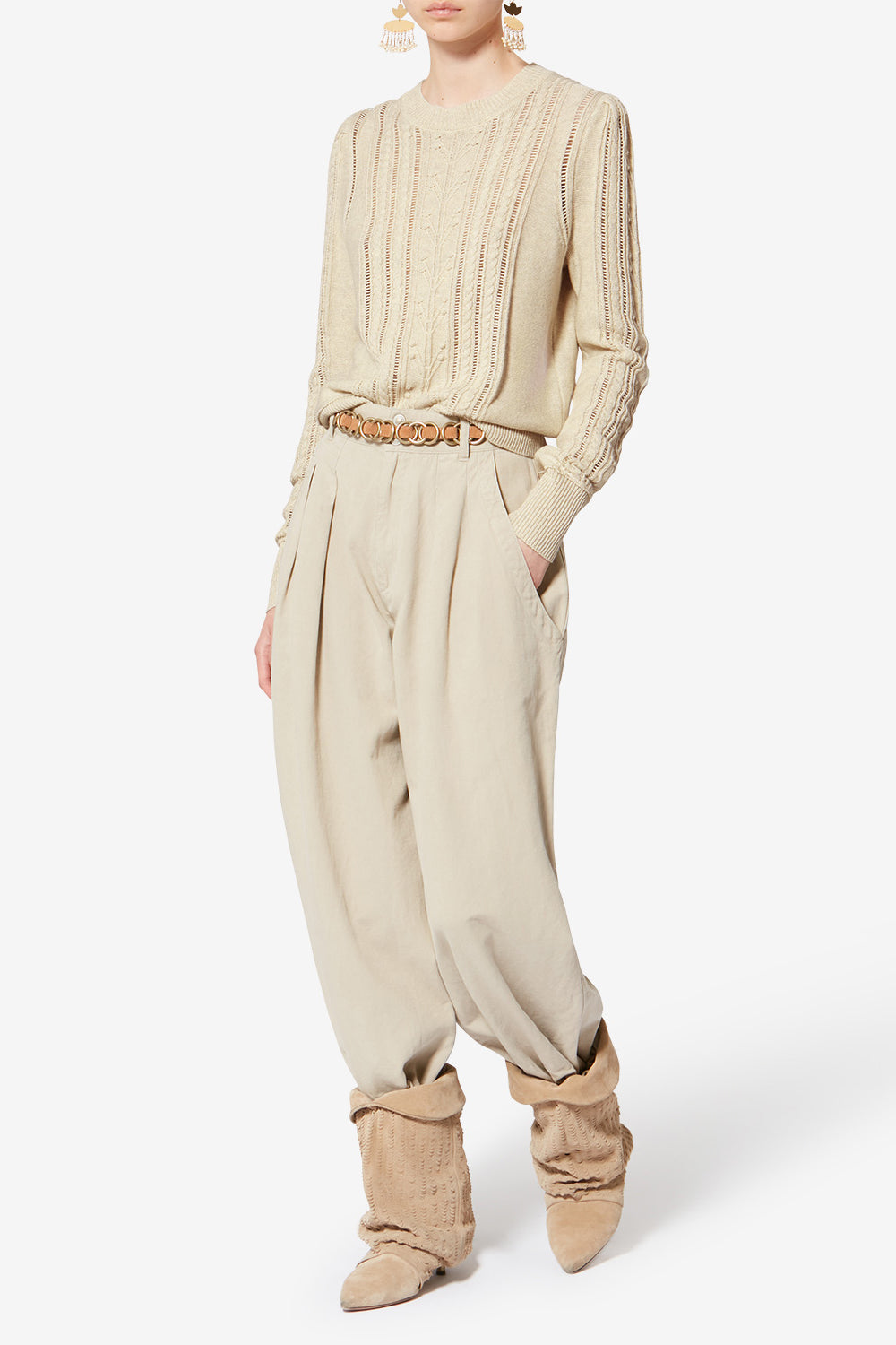 Kalyn openwork cotton blend sweater - Light gray - Woman - 2